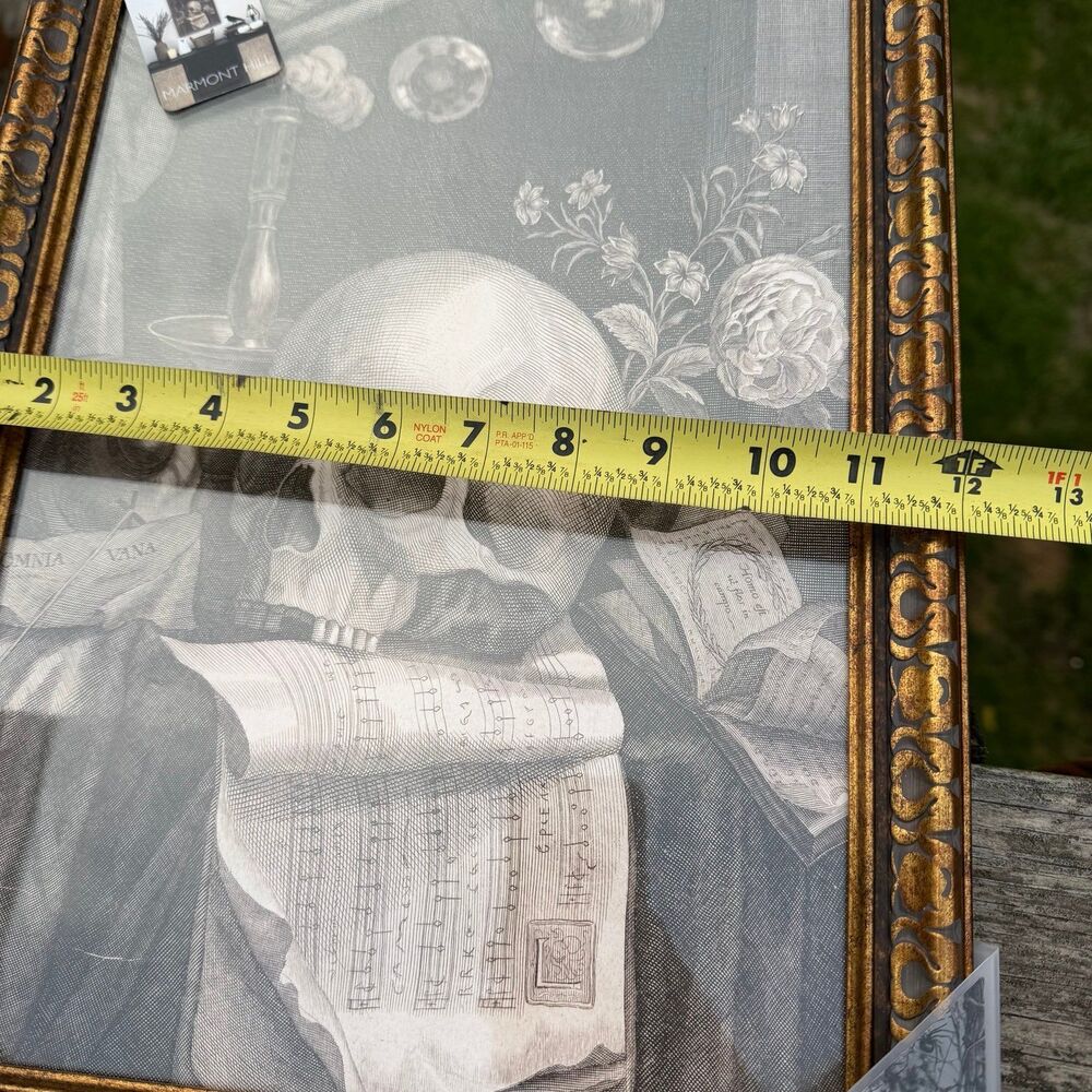 NEW Marmont Hill Halloween Glass Framed Gothic Floral Music Sheets Skull 18x12” - Picture 2 of 4
